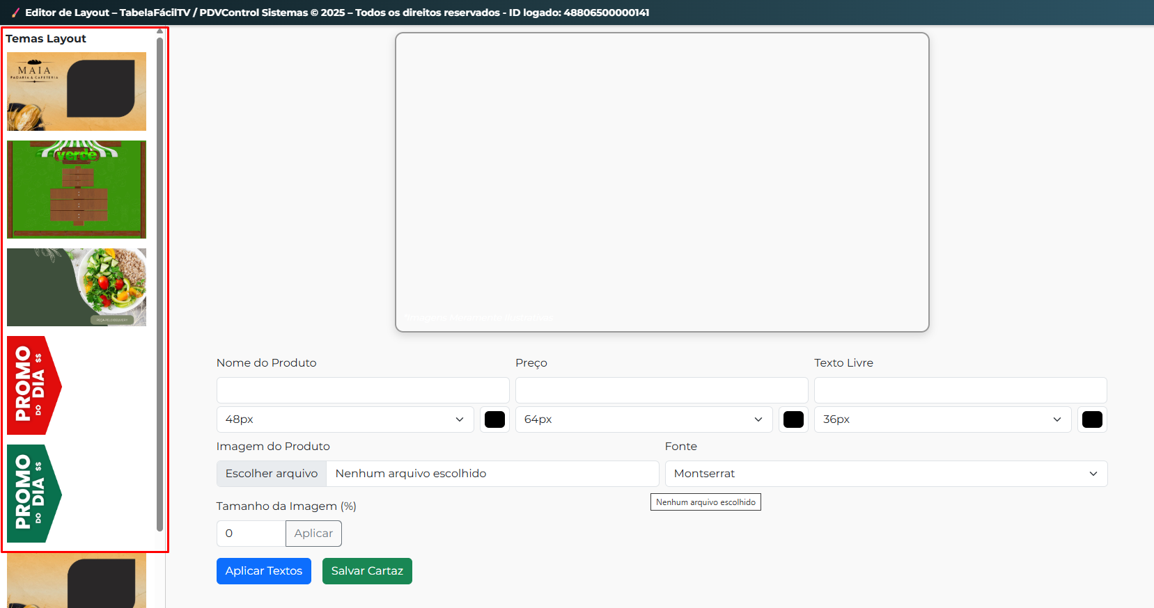 Seleção de temas disponíveis